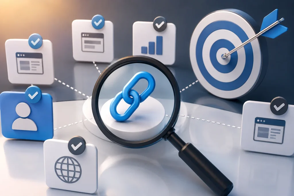 Strategic link selection using a magnifying glass and target.