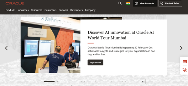 Oracle website india homepage
