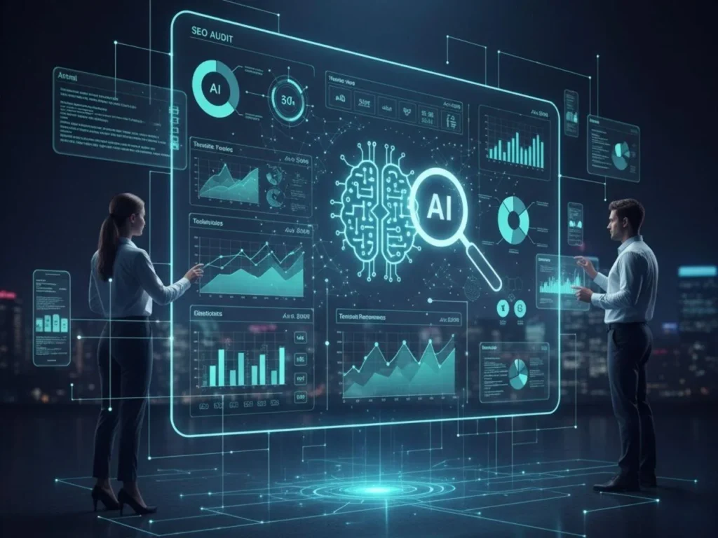 Artificial intelligence assisting SEO strategists with keyword research, content planning, and analytics