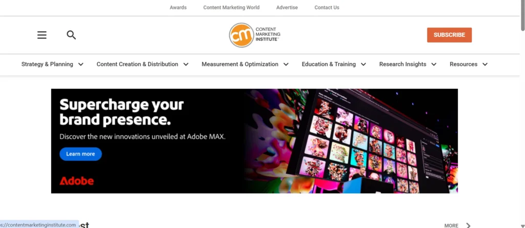 Home page of  Content Marketing Institute (CMI) Agency Services