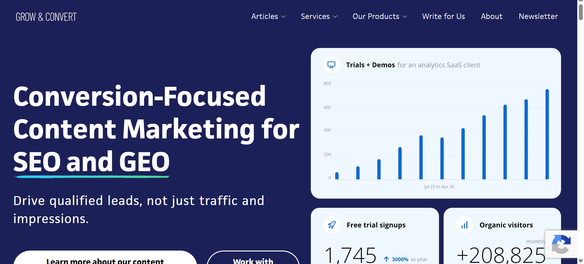 Home page of Grow and Convert