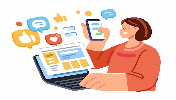 dashboard showing likes, comments, shares, and audience interactions