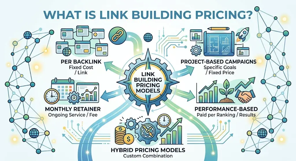 Link building pricing models infographic