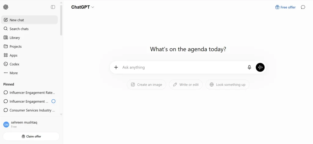 Home page of chat gpt
