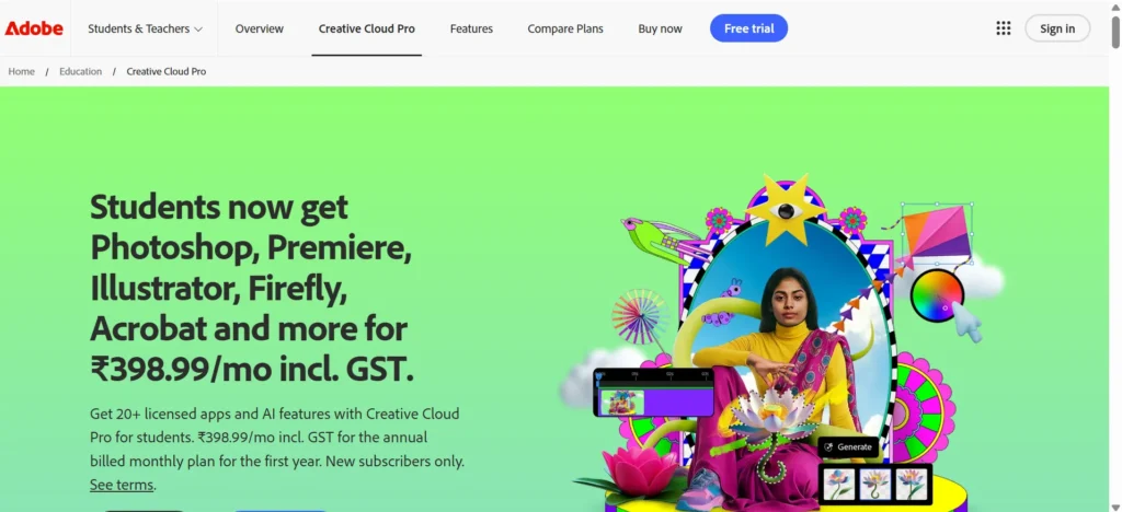 Home page of adobe