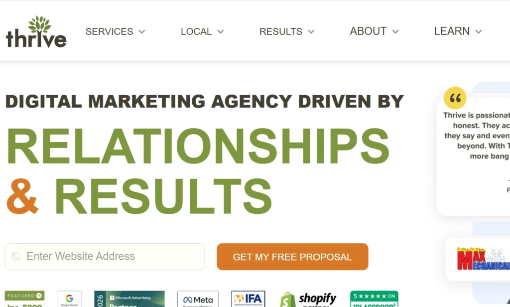 Home page of Thrive Agency