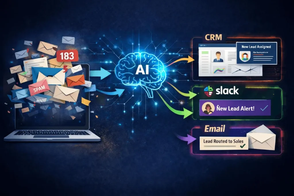 AI automation workflow connecting customer inquiries CRM and business applications