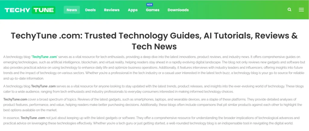 Homepage of TechyTune.com