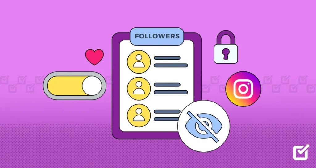 Instagram profile showing a followers list alongside a lock icon illustrating follower privacy.