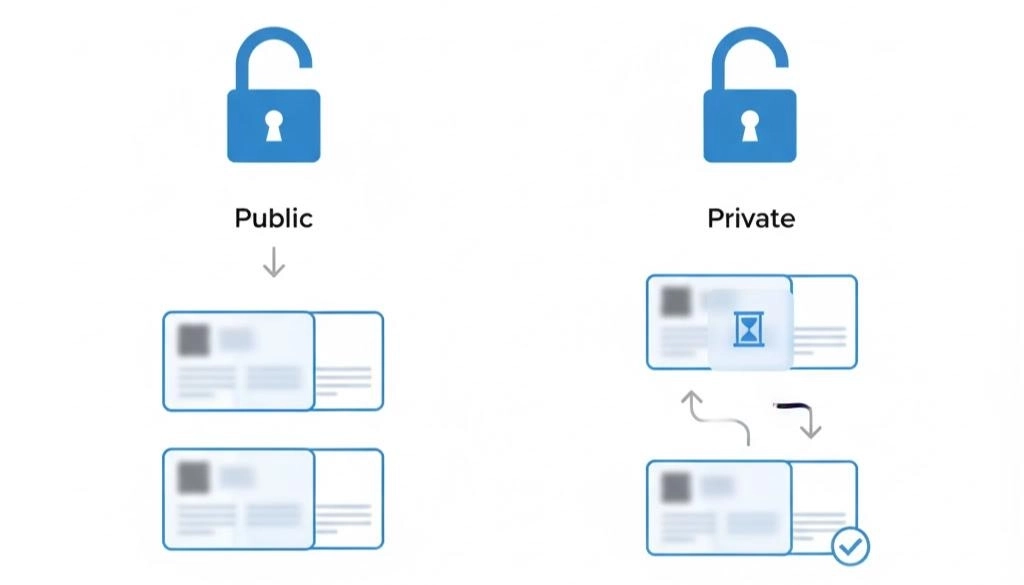 Illustration showing who can view followers on public and private Instagram accounts.