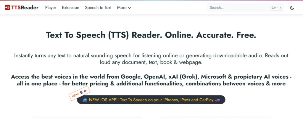 Homepage of TTSReader